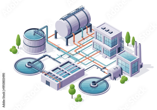 Industrial water treatment plant with filtration and storage systems
