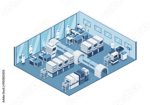 Modern cleanroom laboratory for semiconductor manufacturing and high-tech research