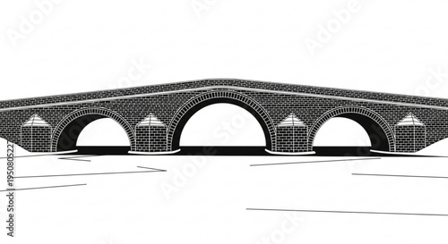 Detailed illustration of a historic stone bridge with multiple arches and lamps on a plain background