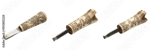 Schilderij op canvas Set and collection of luxury vintage silver chisels with intricate floral filigr