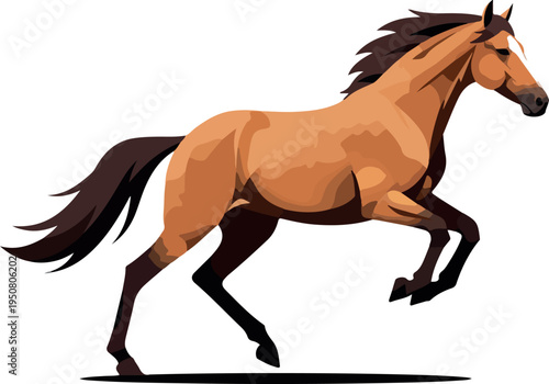 Brown Horse Running Galloping Wild Free Style Vector Art Illustration