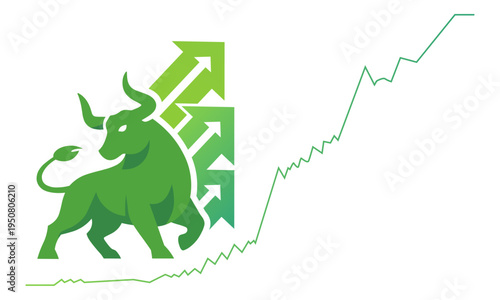 Bull Run and Bullish Market Trend Vector Illustration - Global Economy Boom with Green Growth Chart for Stocks, Crypto, and Blockchain Trade Exchange