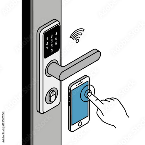 Smart lock being unlocked with a smartphone, wireless technology.