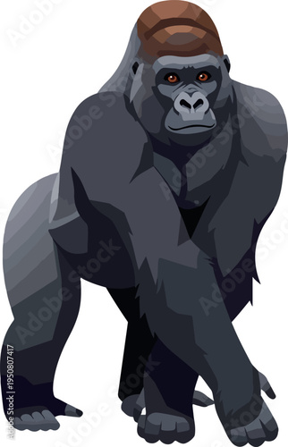 Gorilla Standing Vector Flat Design Isolated on White