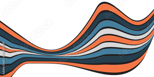 Colorful retro abstract perspective line stripes with 3d dimensional effect isolated on white.