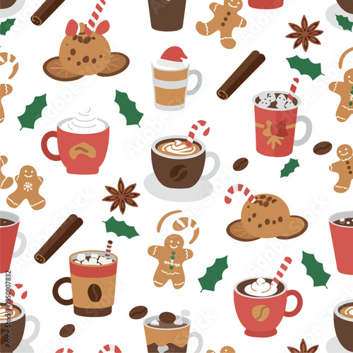 Christmas Coffee And Cookies Pixel Art Pattern Festive Holiday Drinks And Treats