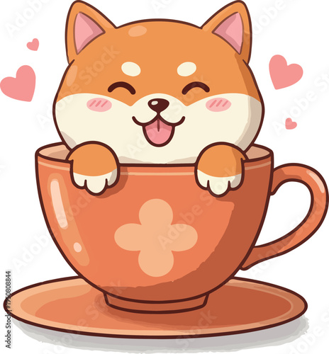 Cute Shiba Inu Dog in Orange Cup Pixel Art