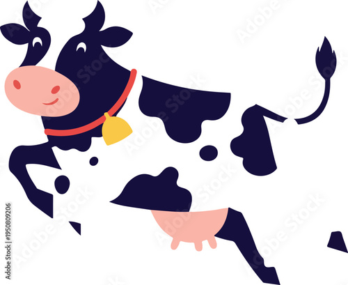 Cute Cartoon Cow Vector Illustration Flat Design Style Fun Barn Animal
