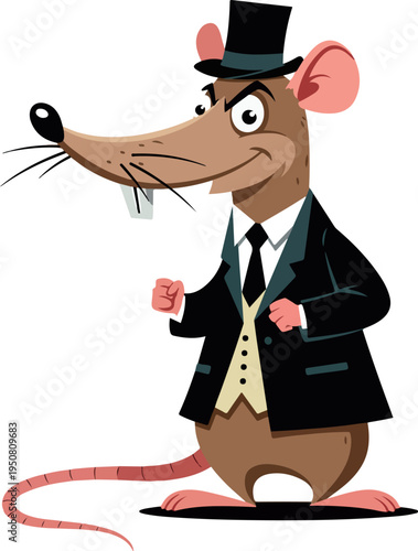 Dapper Rat Gentleman in Top Hat and Tuxedo Minimal Illustration
