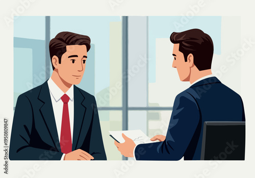 Job Interview Meeting Flat Design With Two Businessmen In Suits Sitting