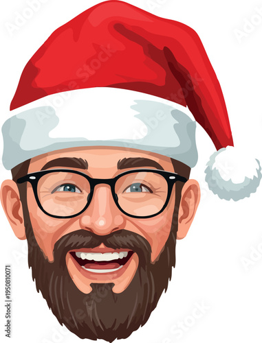 Joyful Man in Santa Hat and Glasses Cheerful Christmas Portrait