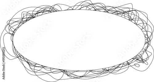 Oval frame composed of layered scribble path lines