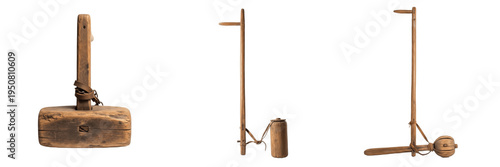 Photography Set and collection of vintage wooden mallet and manual water well pump tools, an