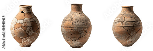 Quadro su tela Set and collection of ancient clay pots, broken old ceramic jars, archaeological