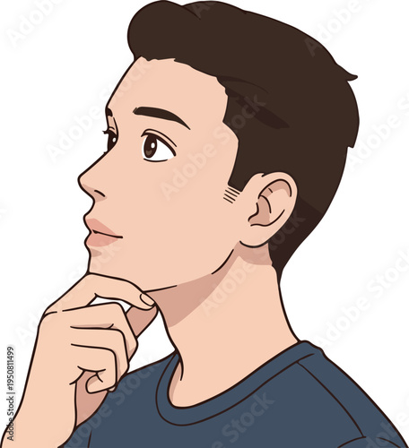 Man Thinking Pose Vector Illustration Casual Navy T-shirt