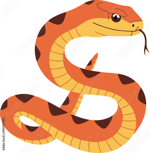 Orange Snake S-Shape Flat Design Minimal Illustration Isolated Object