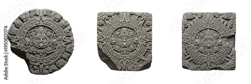 Obraz na plátně Collection of ancient Mayan sun stone calendars with intricate hand-carved Aztec