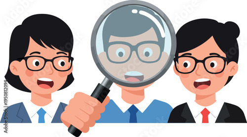 People Search Magnifying Glass Flat Design Business Team Analysis