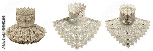 Obraz na płótnie Collection of antique lace ruff collars and vintage ornate white needlework neck