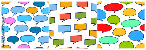 Speech bubbles seamless pattern collection, hand drawn cartoon illustrtion vector eps 10