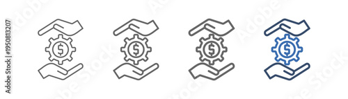 
outline icon set of money making with two hands, gears and money design