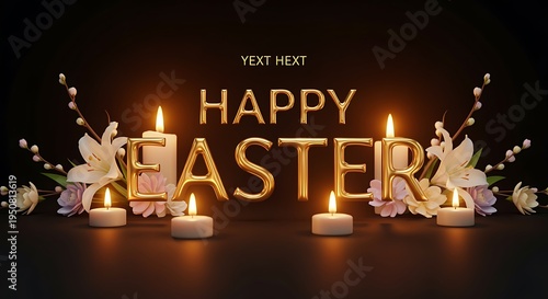 Happy Easter Greeting with Candles and Decorations.