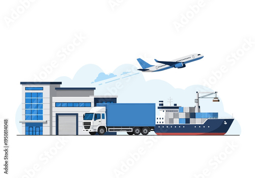 Global Logistics and Freight Transportation Ships, Trucks, and Airplanes Facilitating International Trade