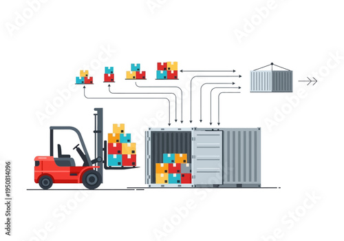 Forklift loading shipping containers with boxes for logistics and supply chain management