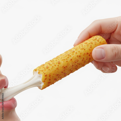 Cheesy Corn Snack Being Eaten isolated illustration on transparent background