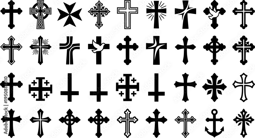 Fototapeta premium Christian cross icon collection. Religious cross icon. Vector illustration. EPS 10 
