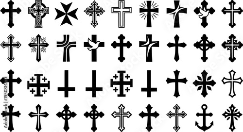 Christian cross icon collection. Religious cross icon. Vector illustration. EPS 10
