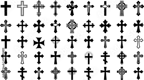 Christian cross icon collection. Religious cross icon. Vector illustration. EPS 10
