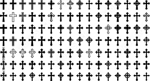 Christian cross icon collection. Religious cross icon. Vector illustration. EPS 10

