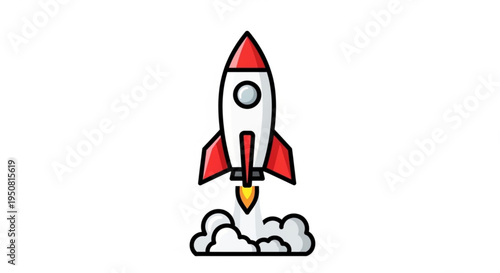 Rocket ship launching into the air with smoke and flames symbolizing growth and success