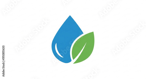 Eco friendly symbol with blue water drop and green leaf on white background