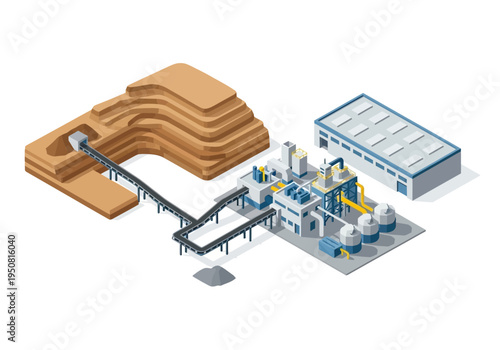 Industrial plant with conveyor belts and mining pit