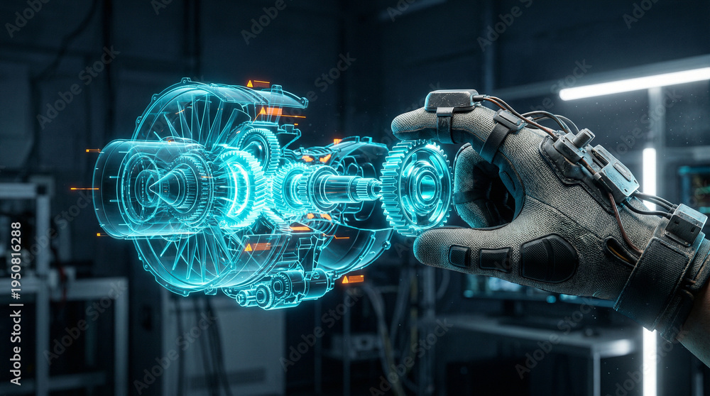 Obraz premium Engineer Using Haptic Glove to Interact with Hologram