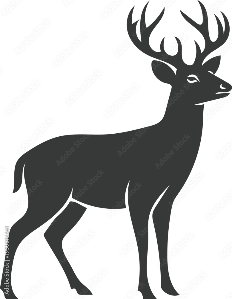 Fototapeta premium A black silhouette of a majestic stag with impressive antlers on a white background