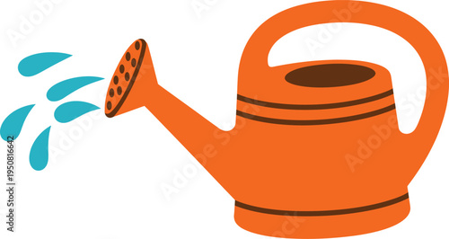 An orange watering can with water droplets