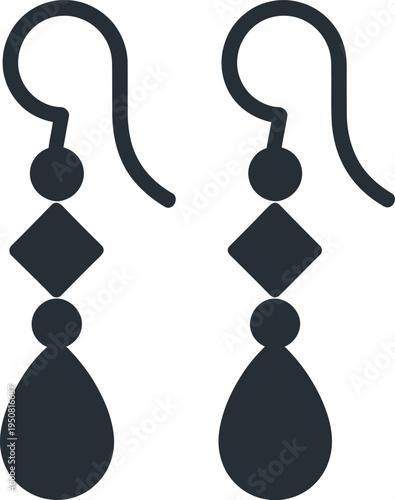 Black teardrop dangle earrings with diamond and round accents