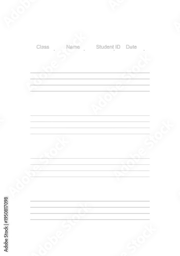 Blank Student Worksheet with Class Name Student ID and Date, Line Color is black, Paper Size A5 ( 148 x 210 mm ),  Single line spacing in English four-line three-grid 5mm