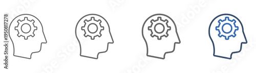 
outline icon set management with head and gear design