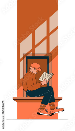Person Sitting Reading a Book on Orange Background Minimal Lifestyle Concept