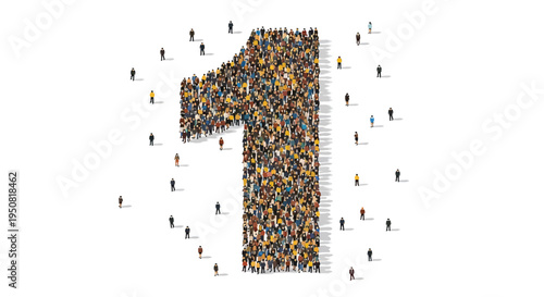 Vector illustration of number 1 made of people
