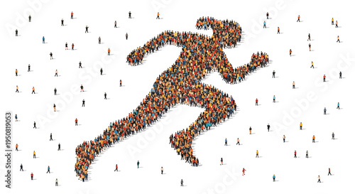 Vector illustration of a crowd formed runner and people