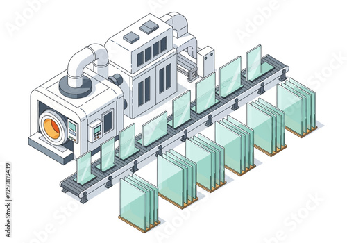 Industrial production line for glass manufacturing and processing