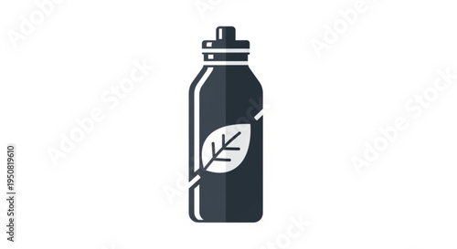 Dark gray reusable water bottle with leaf logo on white background