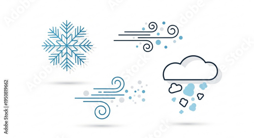Weather icons set with snowflake wind and rainy cloud symbols for forecasting and climate design