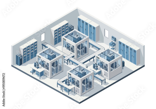 Automated Manufacturing Facility with Industrial Robots and Conveyor Systems