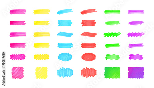 マーカーハイライト背景セット カラフル手描き蛍光ペン強調ライン素材 Marker Highlight Background Set Colorful Hand Drawn Highlighter Brush